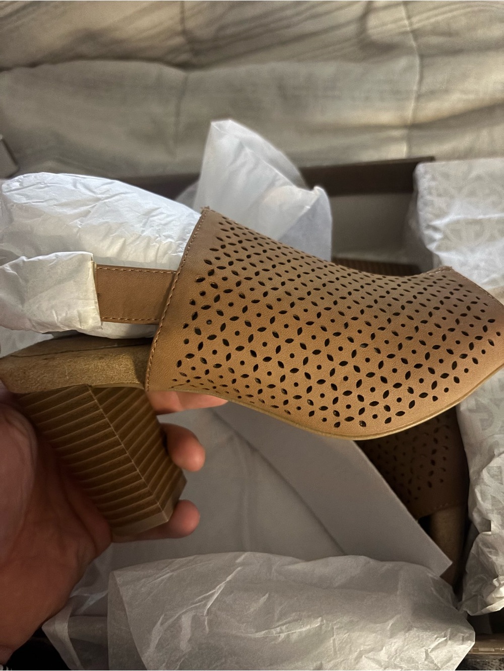 Giani Bernini Tan Perforated Slingback Block Heel Mule